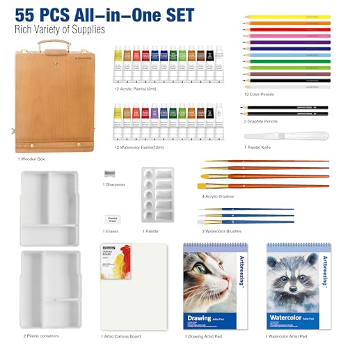 55-Piece Acrylic Painting Set with Tabletop Easel
