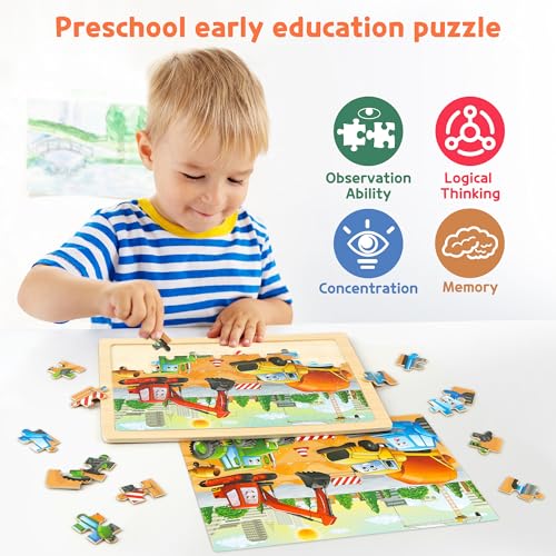 SYNARRY 6-Pack Wooden Jigsaw Puzzles for Kids Ages 4–6