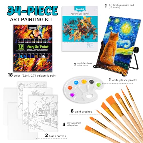 Complete Acrylic Painting Kit with Table Easel & Stencils