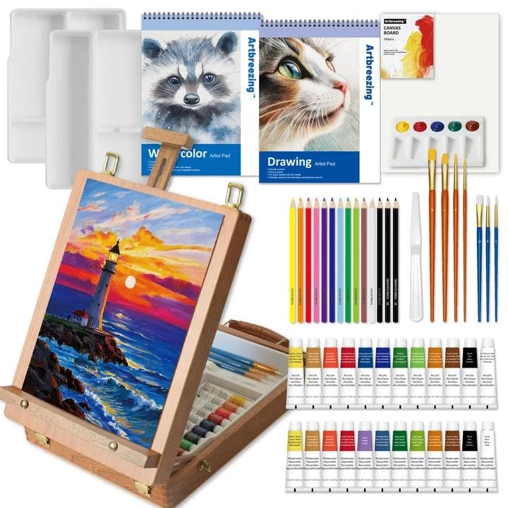 55-Piece Acrylic Painting Set with Tabletop Easel