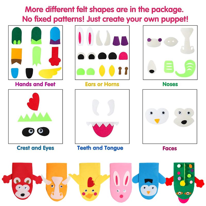 Kids Hand Puppet Making Kit with Felt Sock Puppets