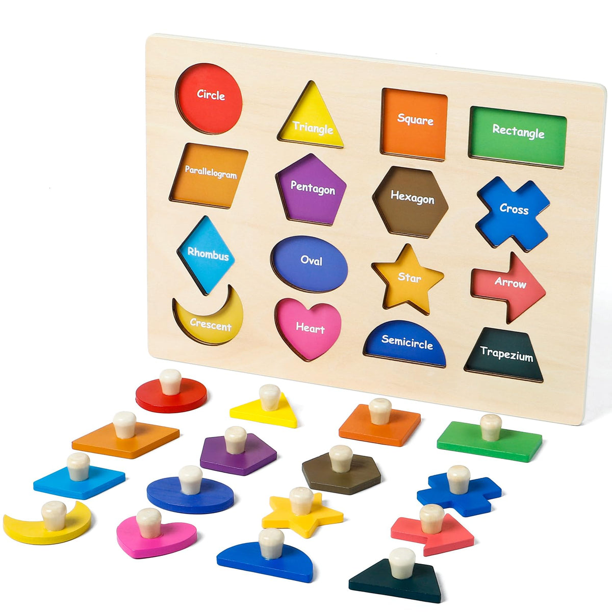 Wooden Learning Puzzle Board & Blocks for Toddlers Ages 1–5