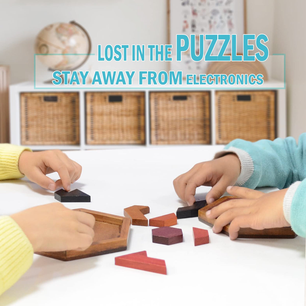 KINGOU Wooden Hexagon Tangram Brain Teaser Puzzle Game