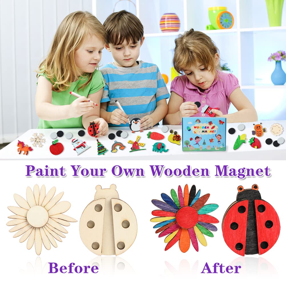 36-Piece DIY Wooden Magnet Painting Kit for Kids Ages 4–12