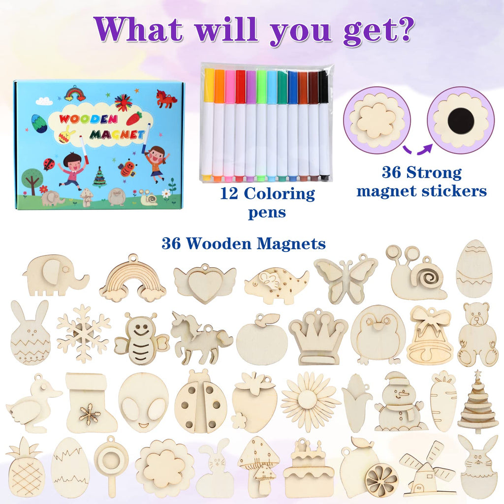 36-Piece DIY Wooden Magnet Painting Kit for Kids Ages 4–12