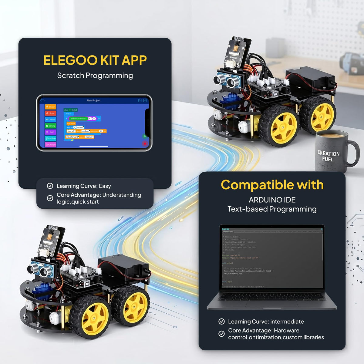 ELEGOO UNO R3 Smart Robot Car Kit V4 with Camera for Arduino