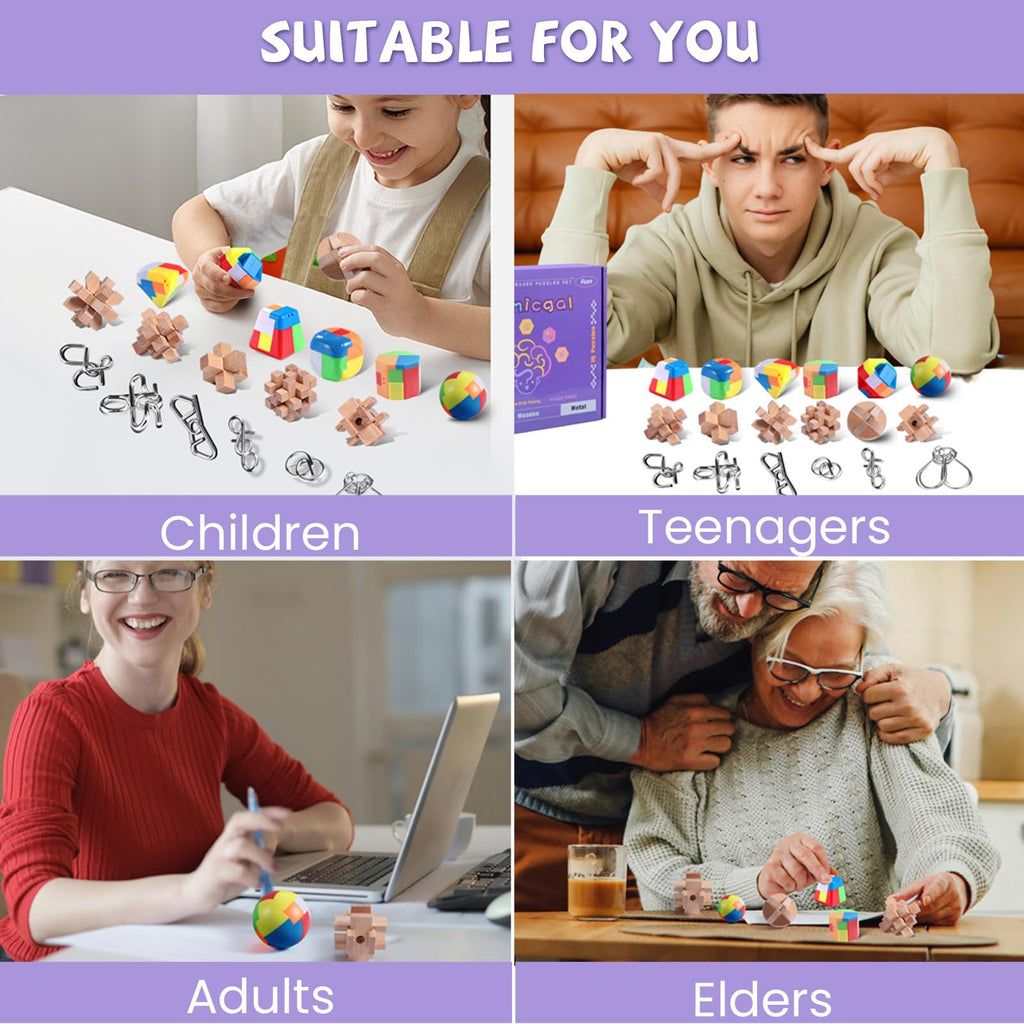 3D Brain Teaser Puzzle Set for Kids, Teens & Adults