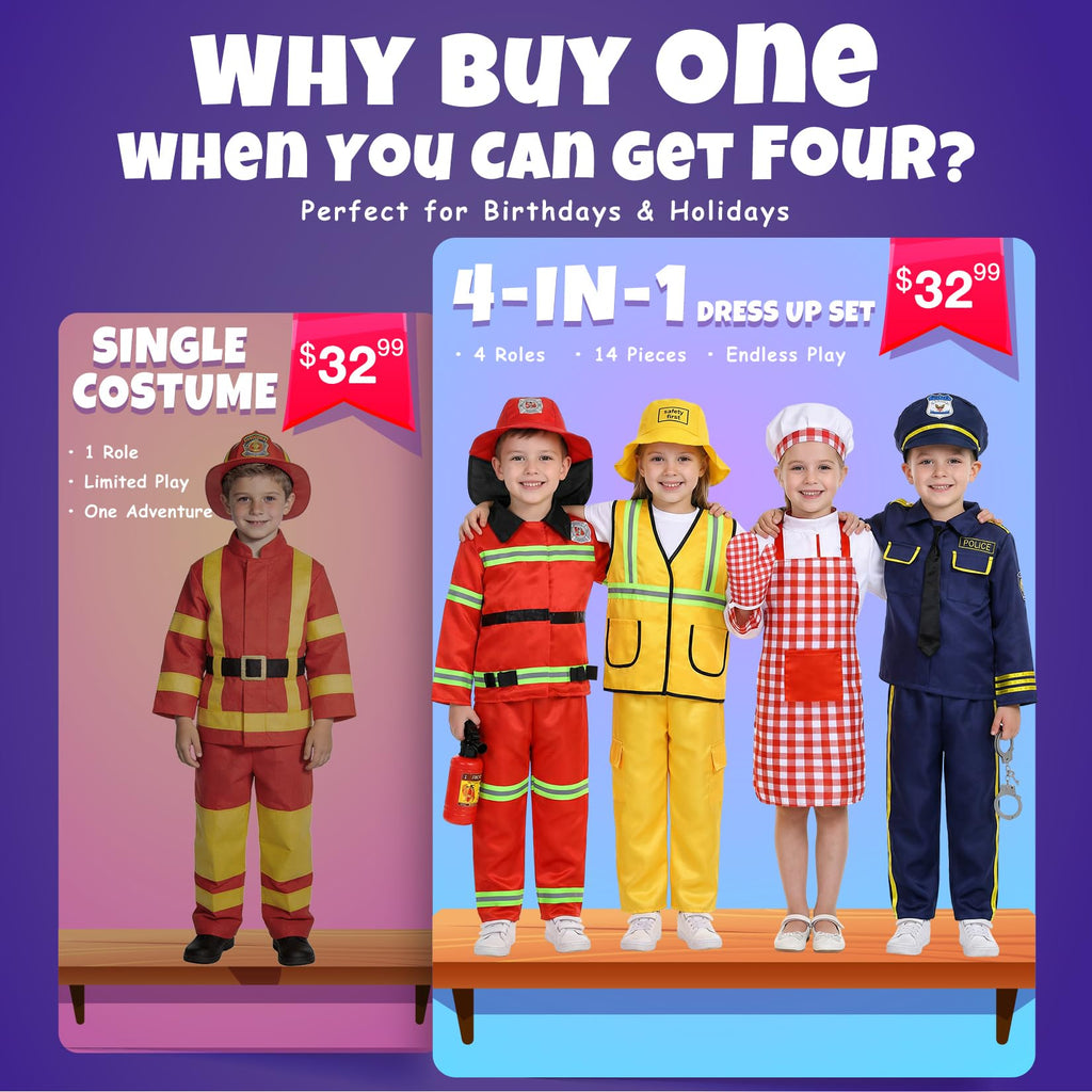 14-Piece Boys Career Dress-Up Costume Set for Ages 3–6