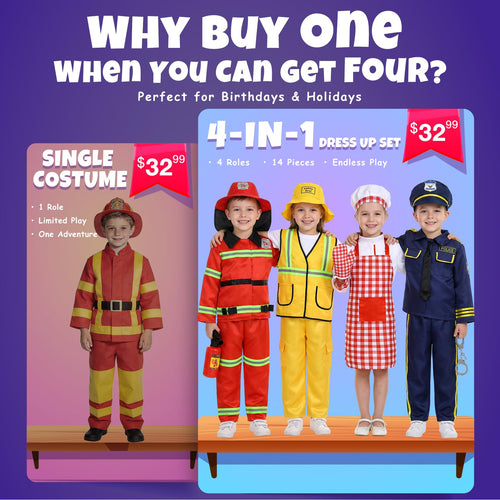 14-Piece Boys Career Dress-Up Costume Set for Ages 3–6