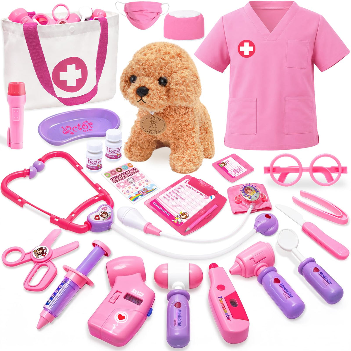 Kids Doctor Costume & Medical Pretend Play Set for Ages 3–5