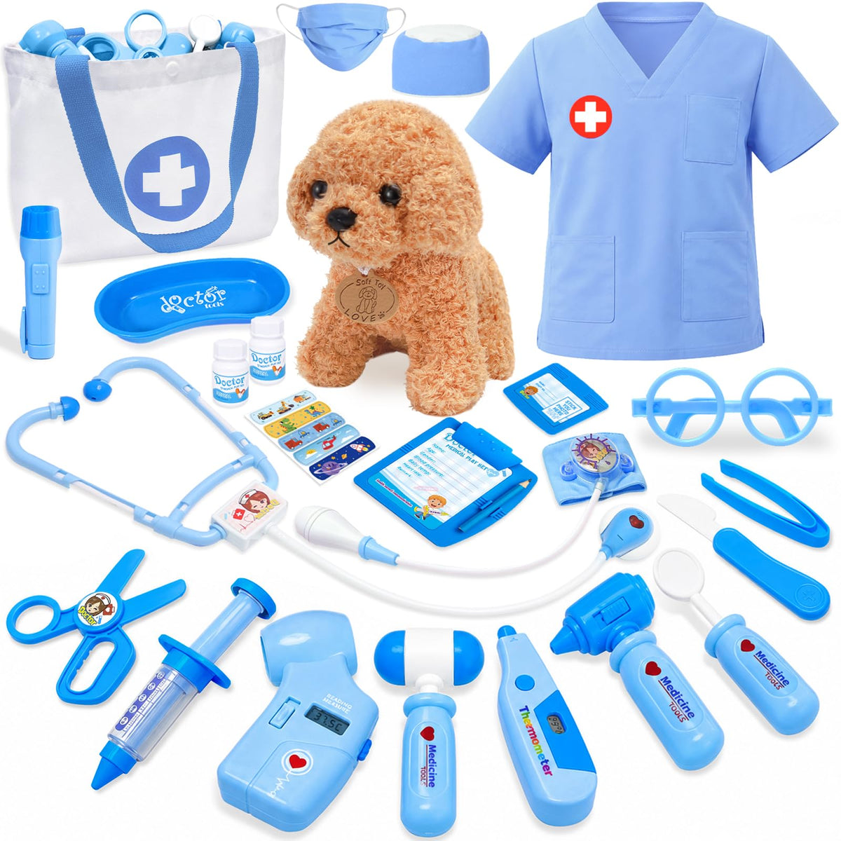 Kids Doctor Costume & Medical Pretend Play Set for Ages 3–5