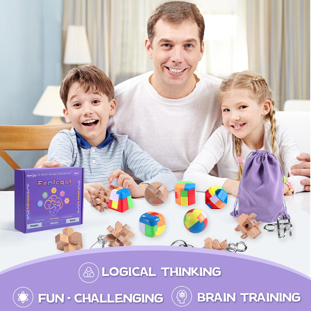 3D Brain Teaser Puzzle Set for Kids, Teens & Adults