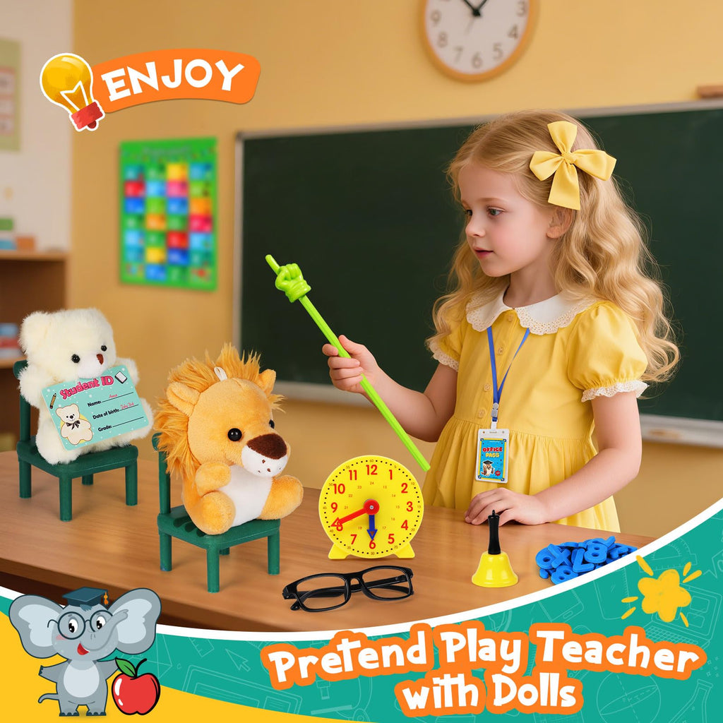 Kids Teacher Pretend Play Set with Dolls for Ages 6+