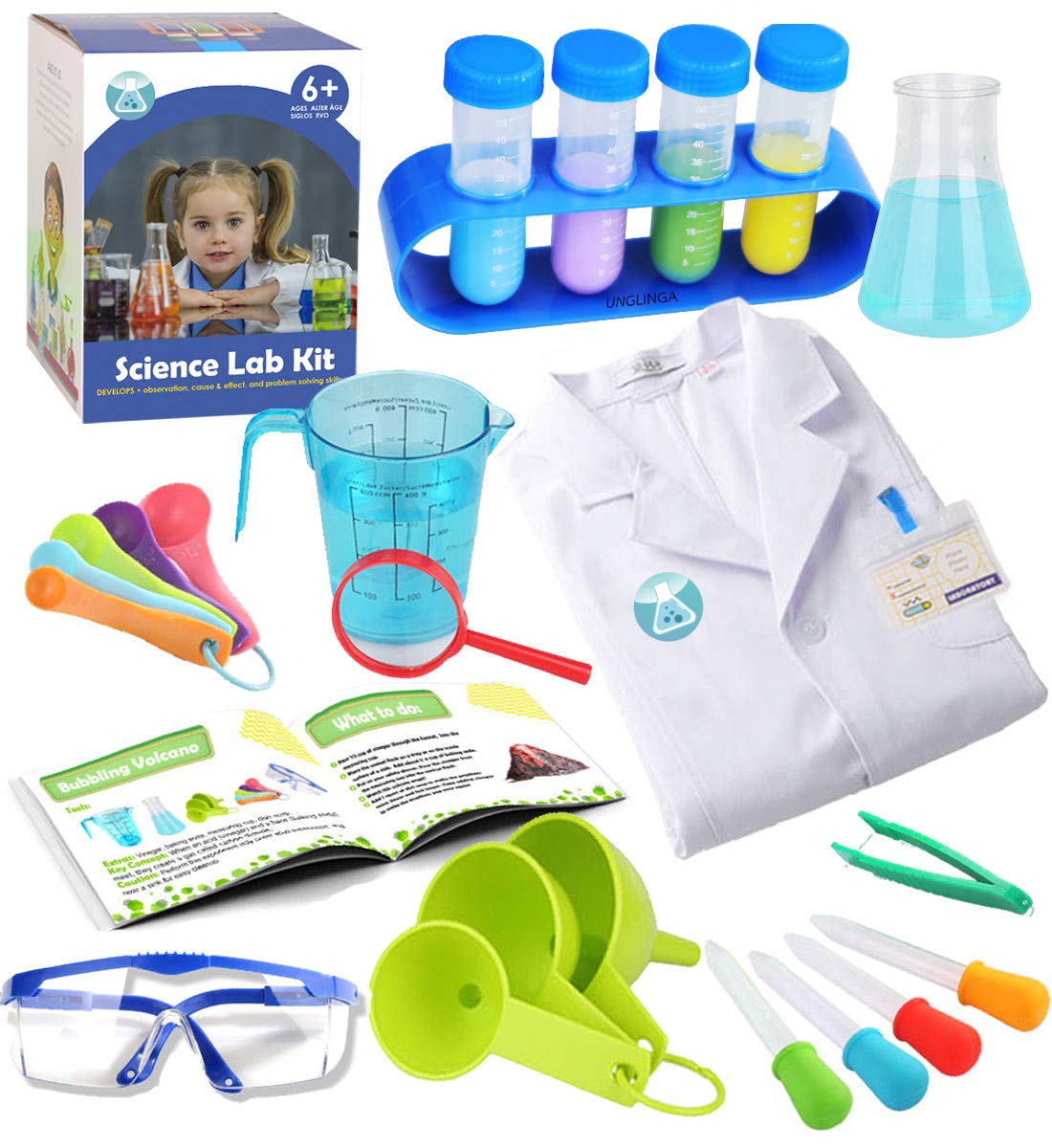 UNGLINGA 210-Experiment Science Kit with Kids Lab Coat