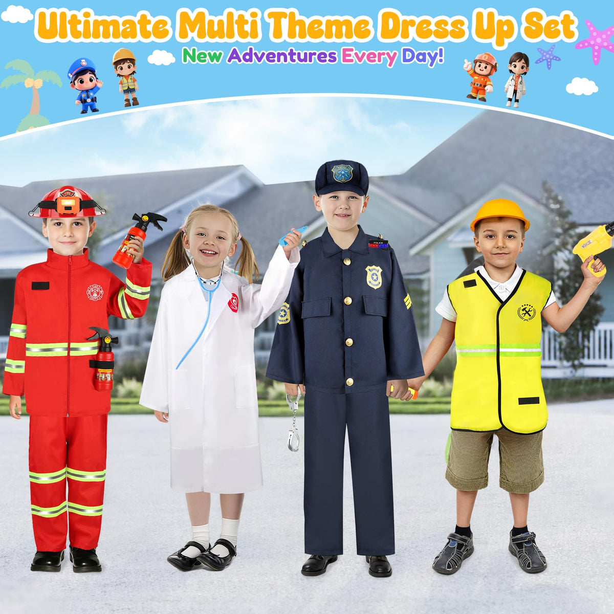 4-in-1 Kids Dress-Up Role Play Costume Set for Ages 3–8
