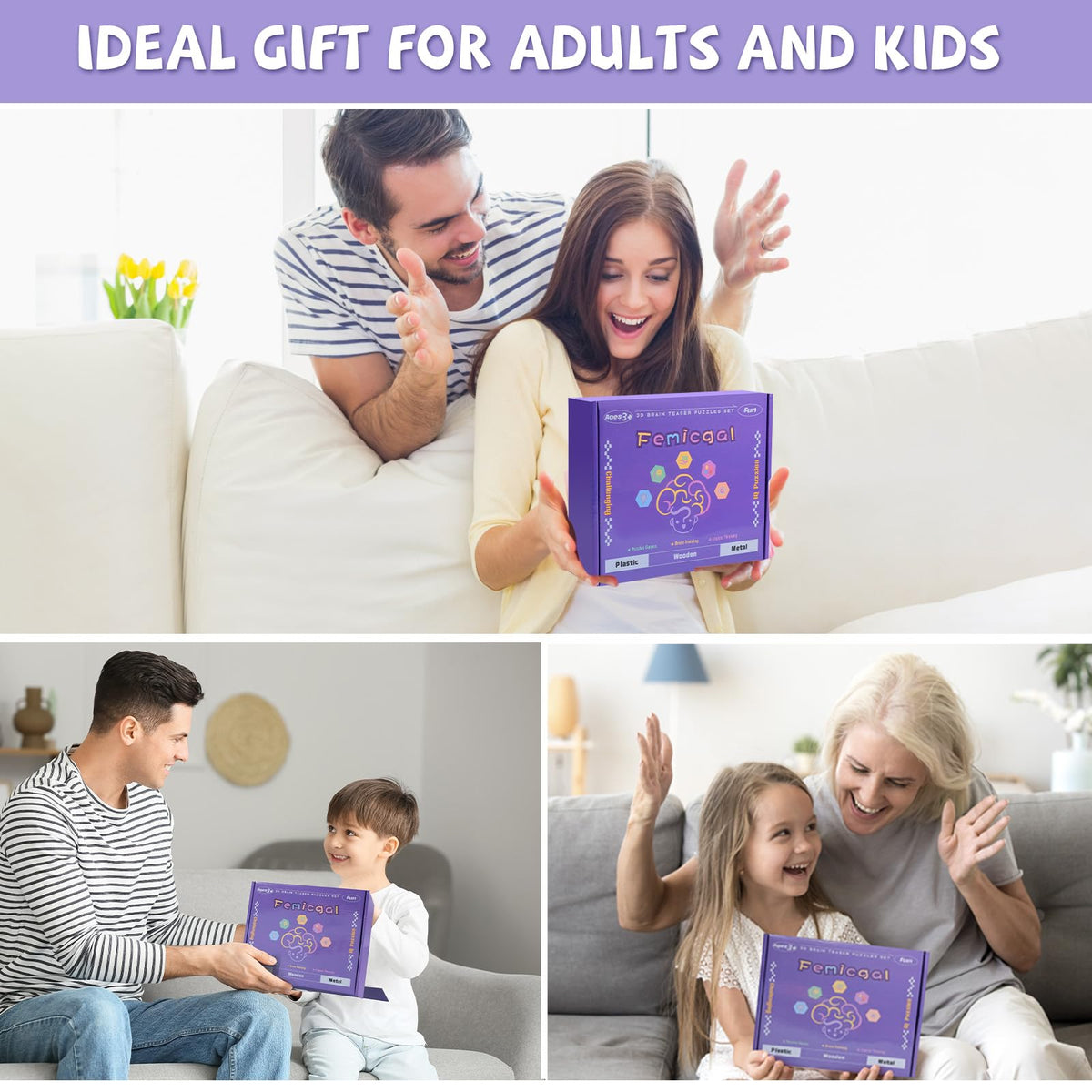 3D Brain Teaser Puzzle Set for Kids, Teens & Adults