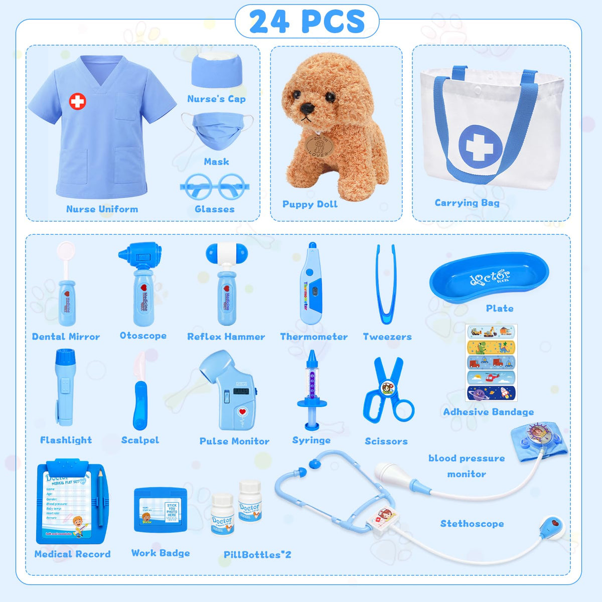 Kids Doctor Costume & Medical Pretend Play Set for Ages 3–5