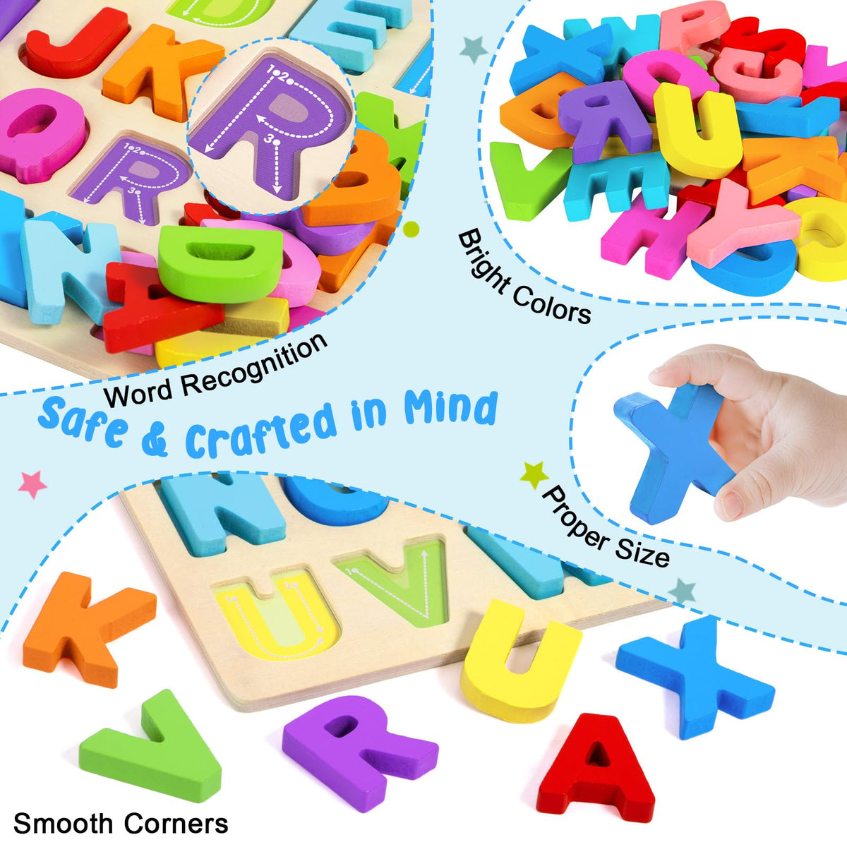 Wooden Learning Puzzle Board & Blocks for Toddlers Ages 1–5