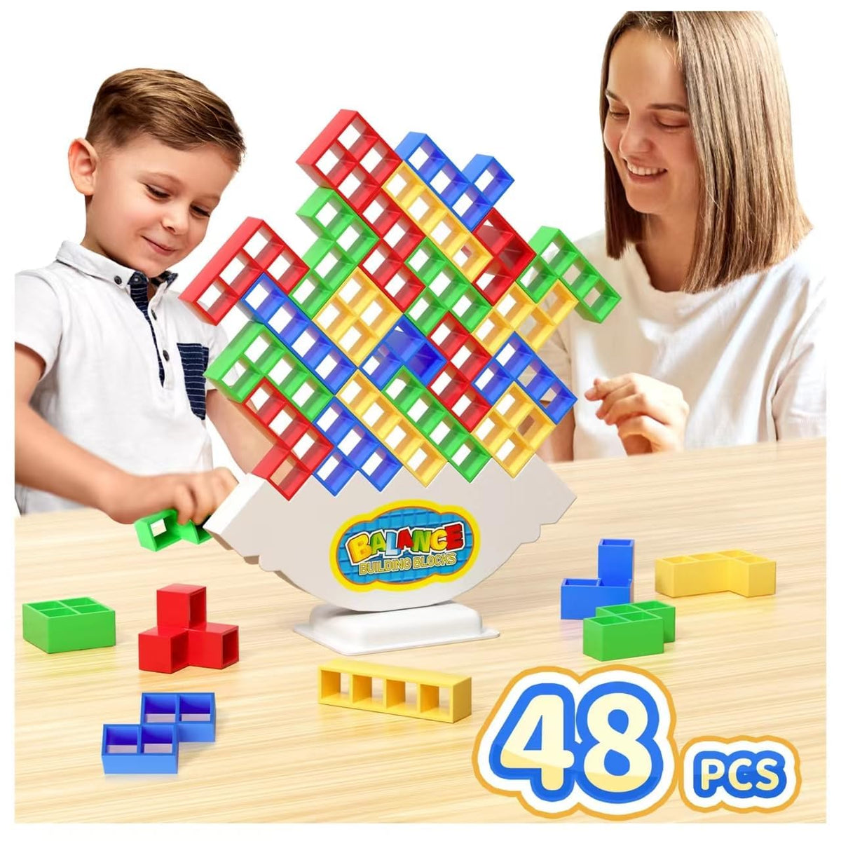 48-Piece Balance Stacking Blocks Game for Kids Ages 3–14