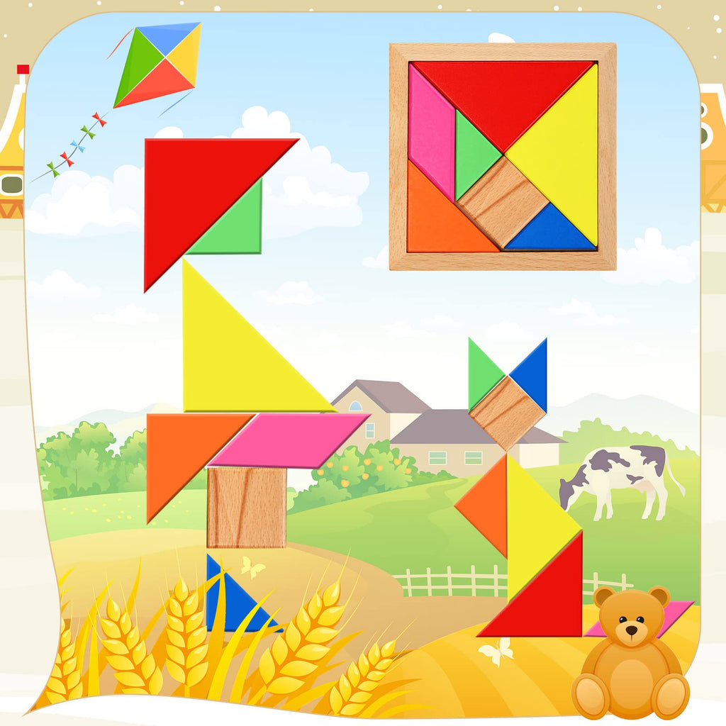 5-Pack Wooden Tangram Brain Teaser Puzzle Set for Kids