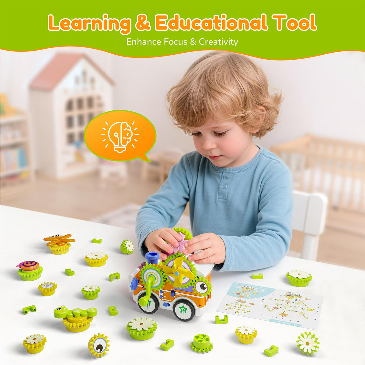 STEM Gears Construction Set with Lights, Music & Dual Modes