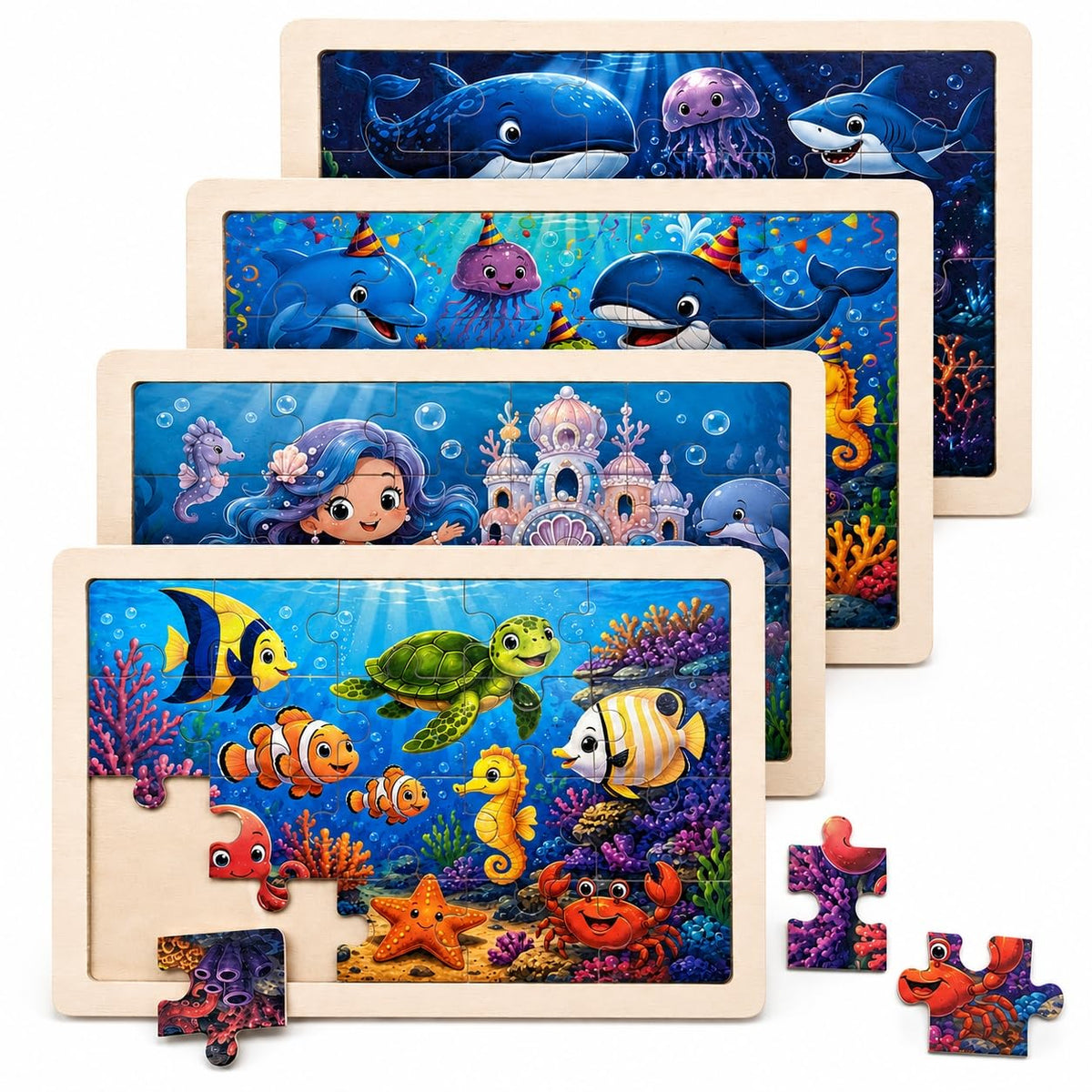 NASHRIO 4-Pack Wooden Jigsaw Puzzles for Kids Ages 3–6
