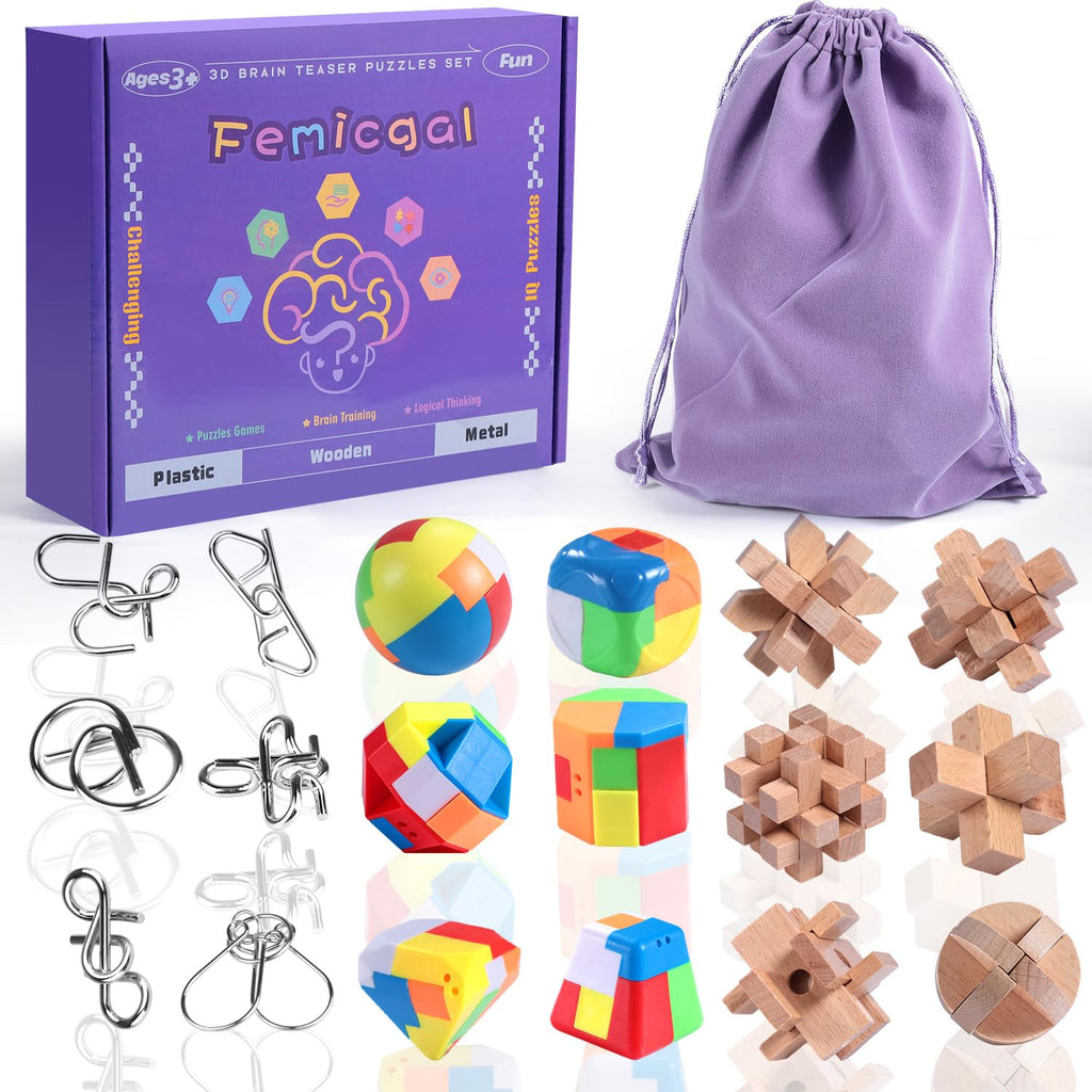 3D Brain Teaser Puzzle Set for Kids, Teens & Adults