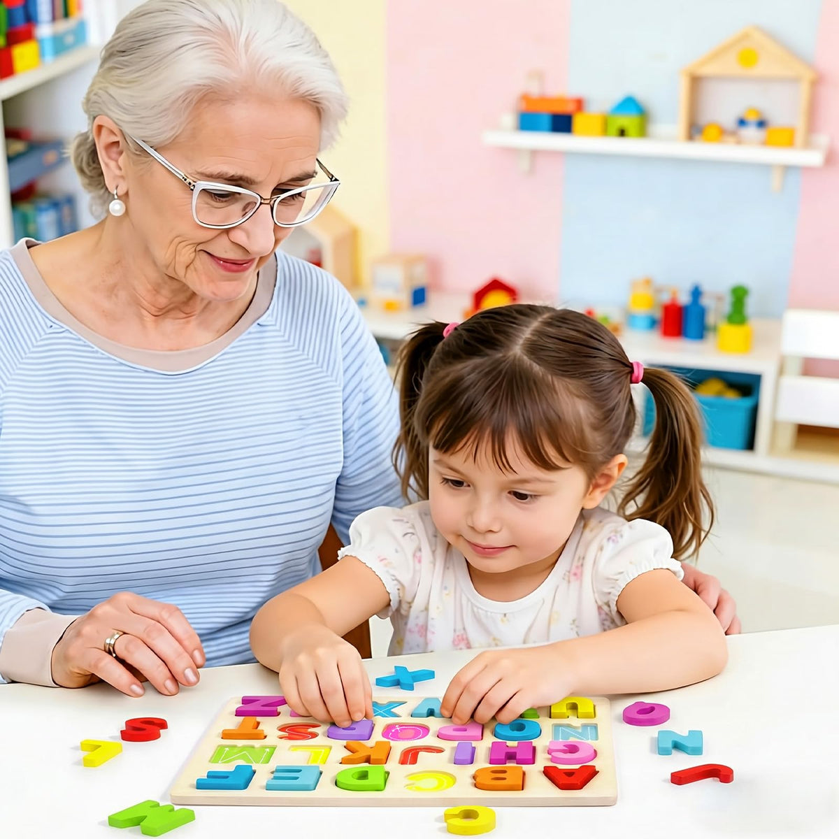 Wooden Learning Puzzle Board & Blocks for Toddlers Ages 1–5