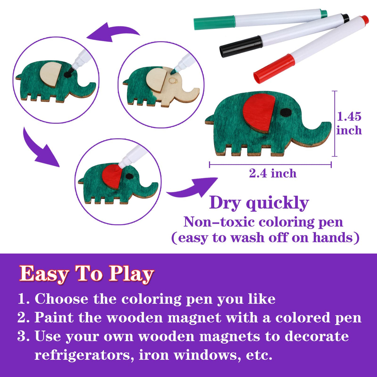 36-Piece DIY Wooden Magnet Painting Kit for Kids Ages 4–12