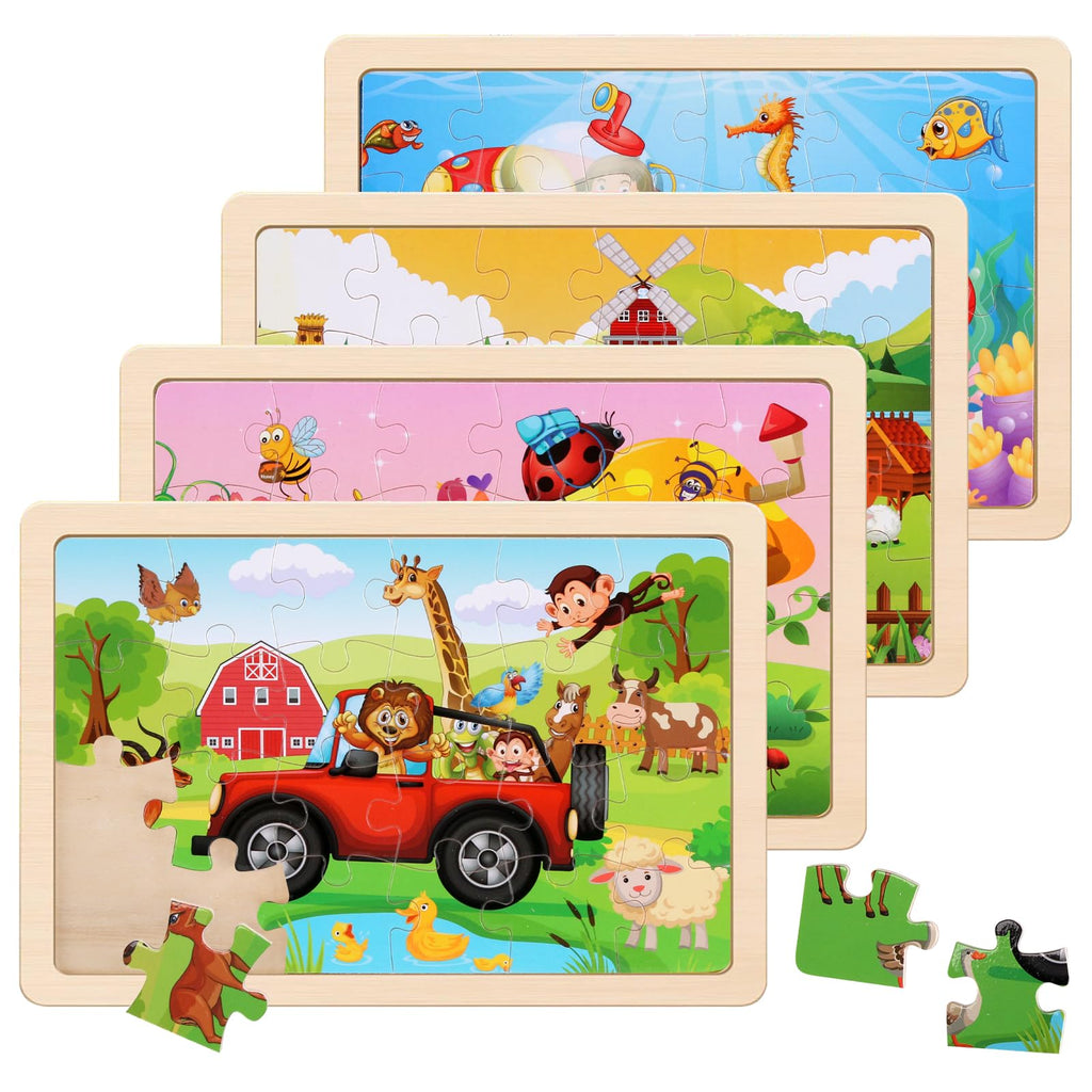 NASHRIO 4-Pack Wooden Jigsaw Puzzles for Kids Ages 3–6
