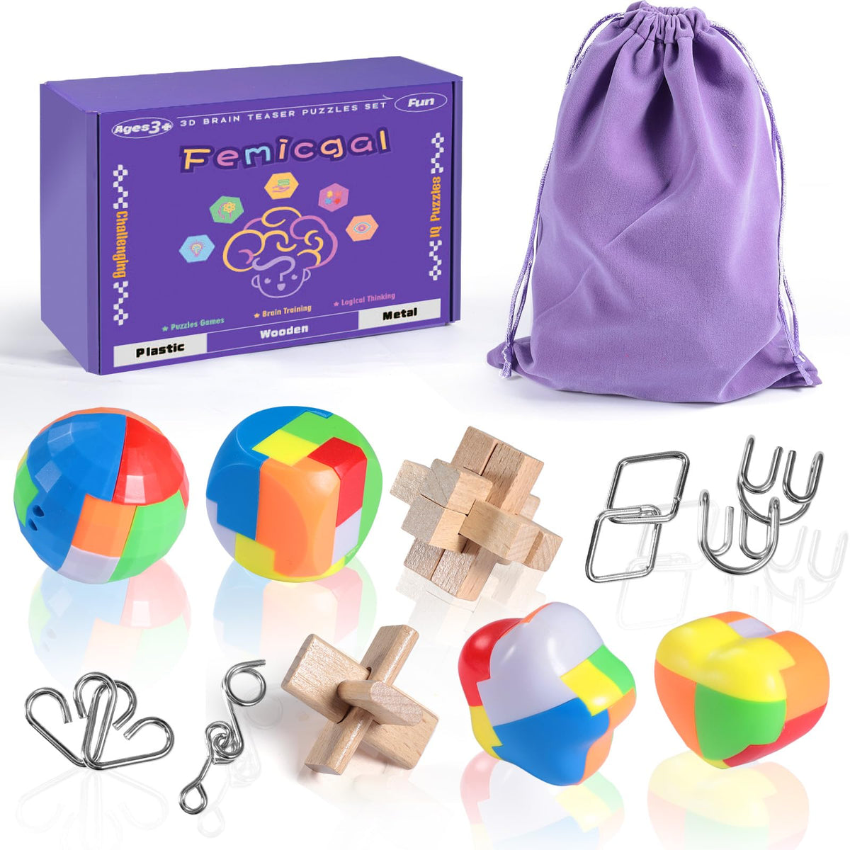3D Brain Teaser Puzzle Set for Kids, Teens & Adults
