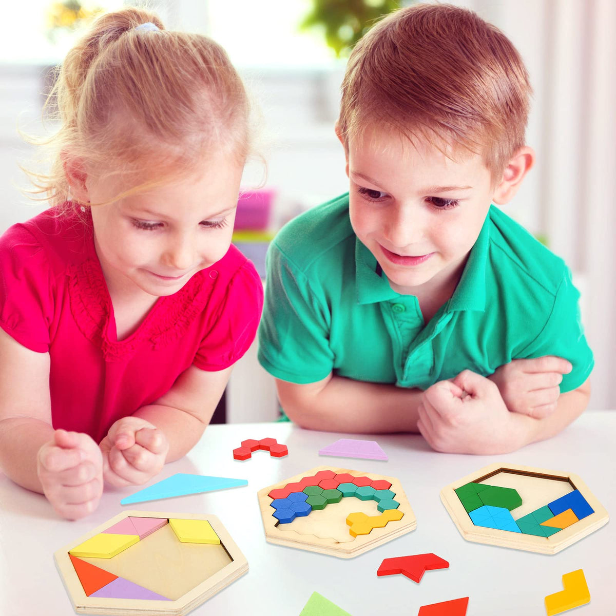 5-Pack Wooden Tangram Brain Teaser Puzzle Set for Kids