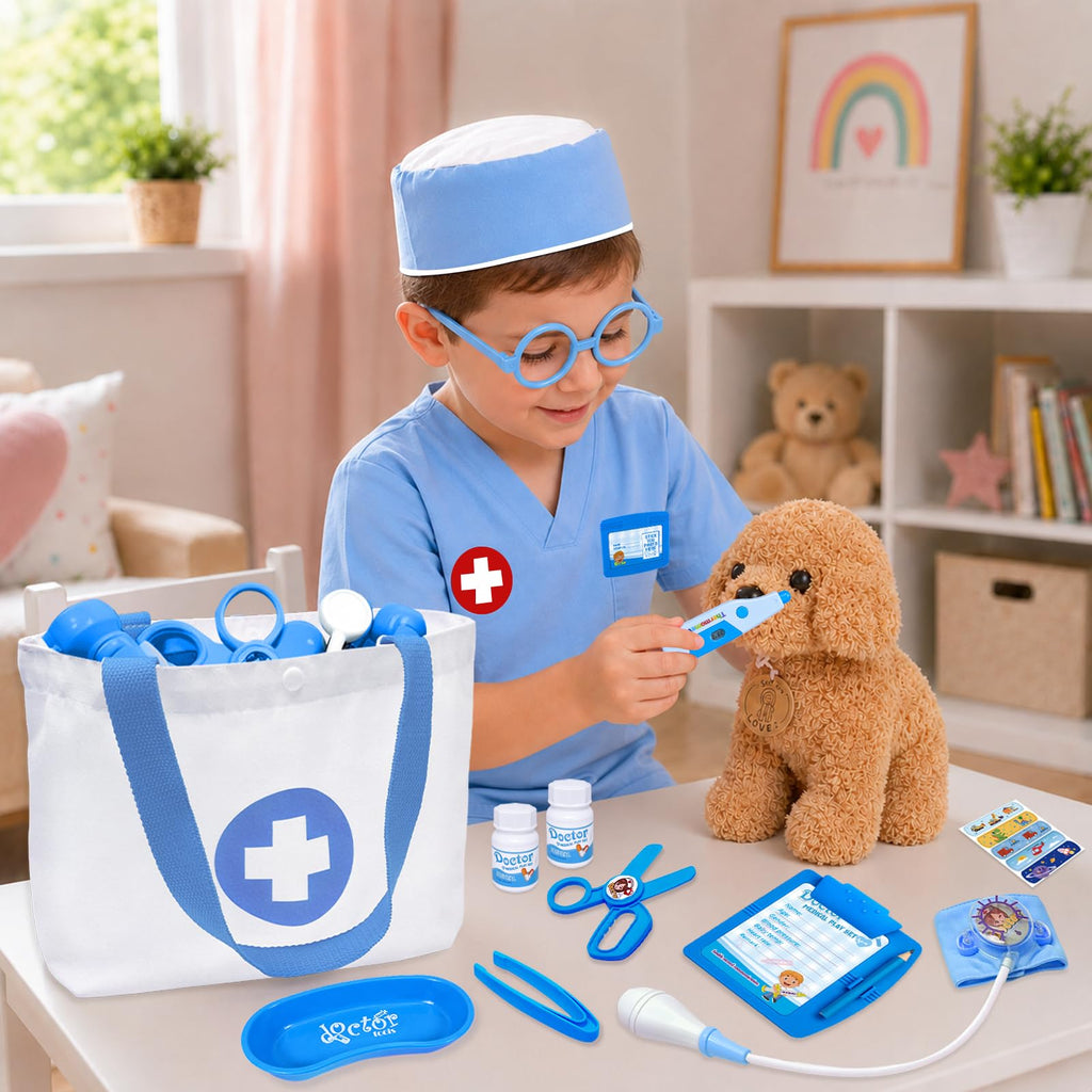 Kids Doctor Costume & Medical Pretend Play Set for Ages 3–5