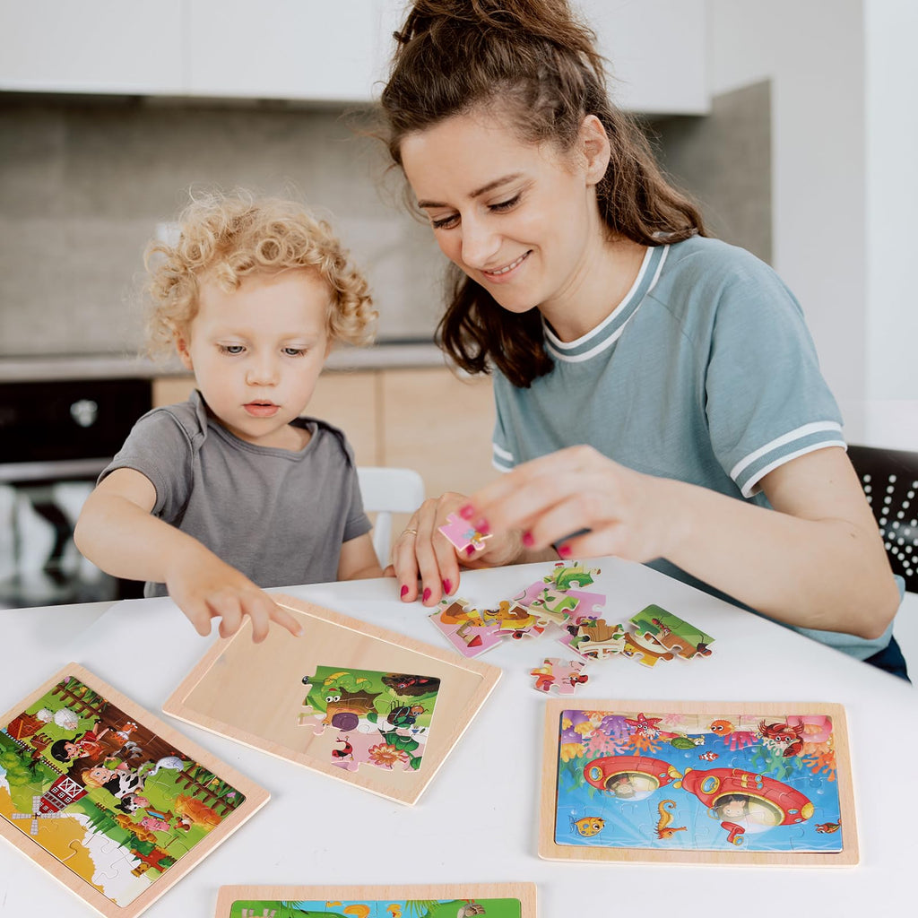 NASHRIO 4-Pack Wooden Jigsaw Puzzles for Kids Ages 3–6