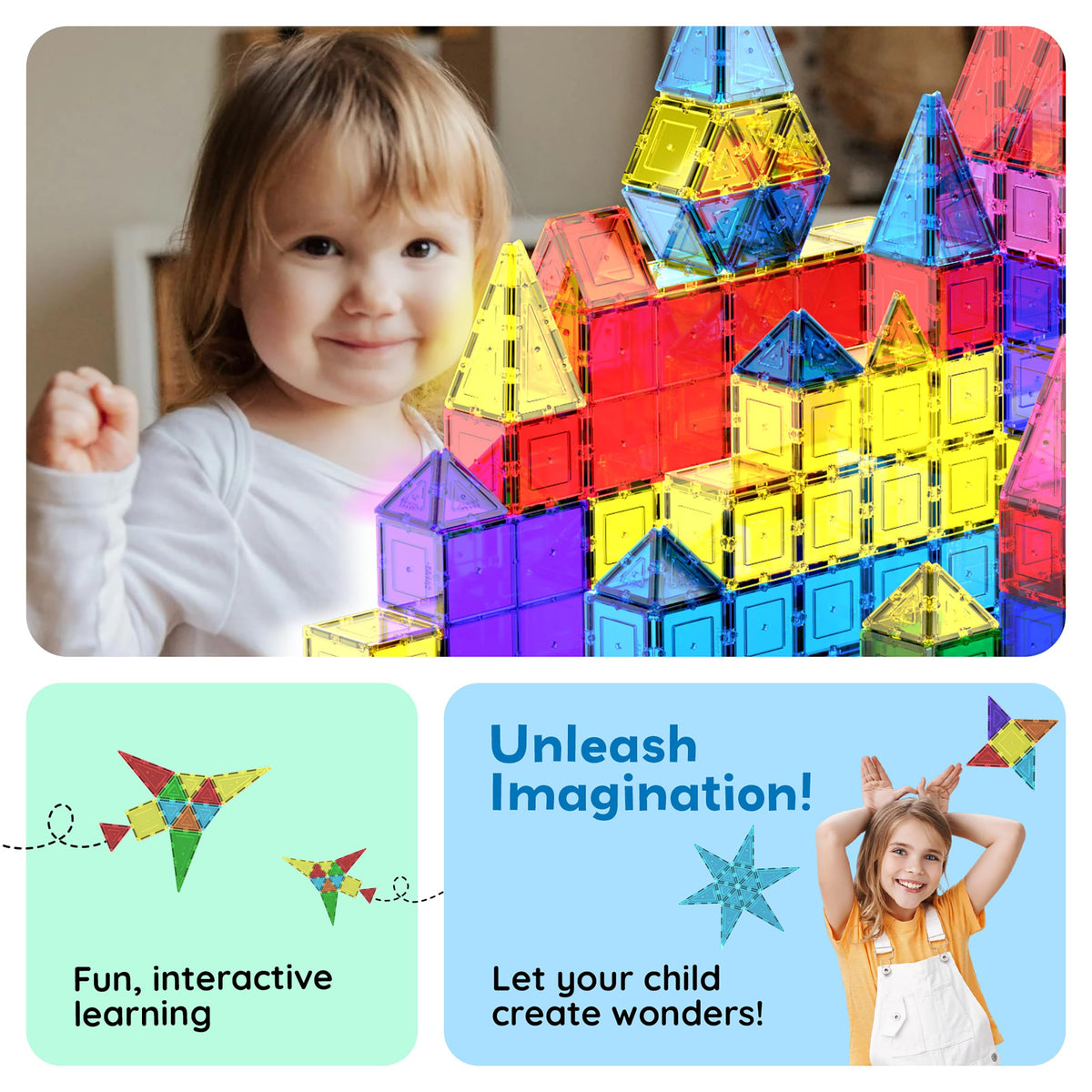 PicassoTiles 100-Piece Magnetic Building Tiles for Kids 3+