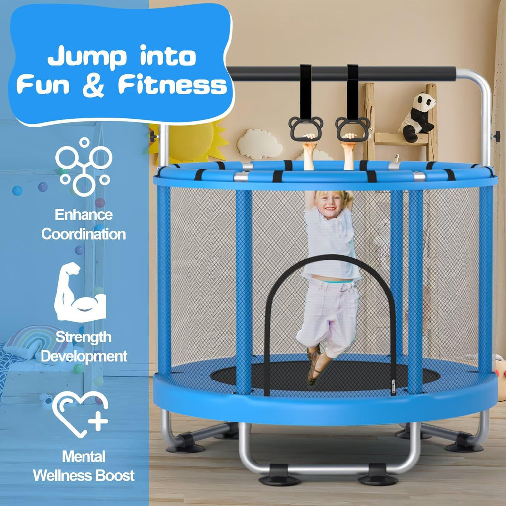 55-Inch Kids Trampoline with Enclosure & Gymnastics Bar