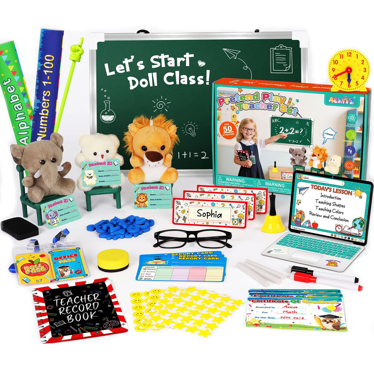 Kids Teacher Pretend Play Set with Dolls for Ages 6+