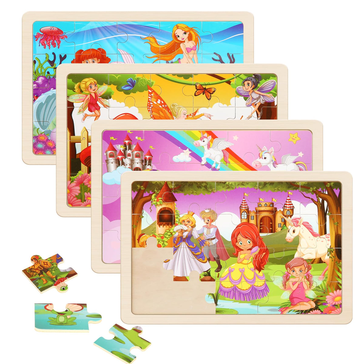 NASHRIO 4-Pack Wooden Jigsaw Puzzles for Kids Ages 3–6