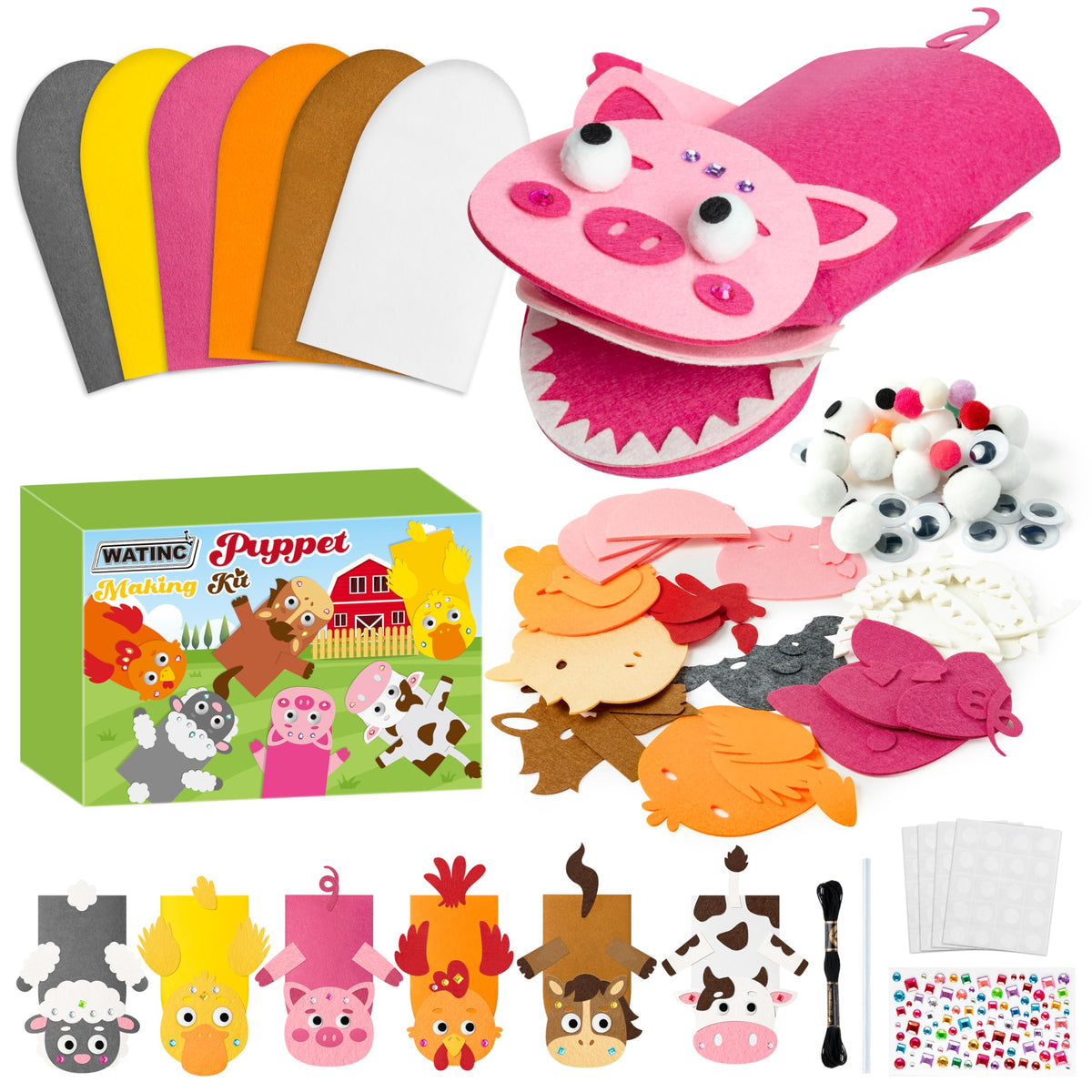 Kids Hand Puppet Making Kit with Felt Sock Puppets