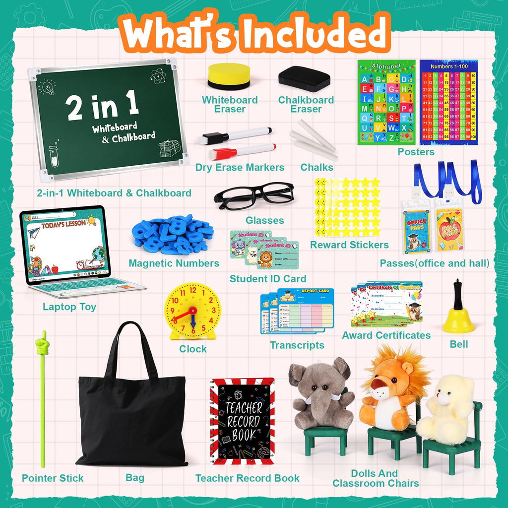 Kids Teacher Pretend Play Set with Dolls for Ages 6+