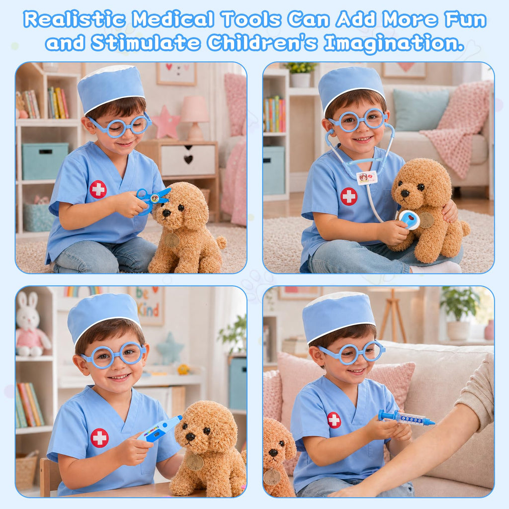Kids Doctor Costume & Medical Pretend Play Set for Ages 3–5