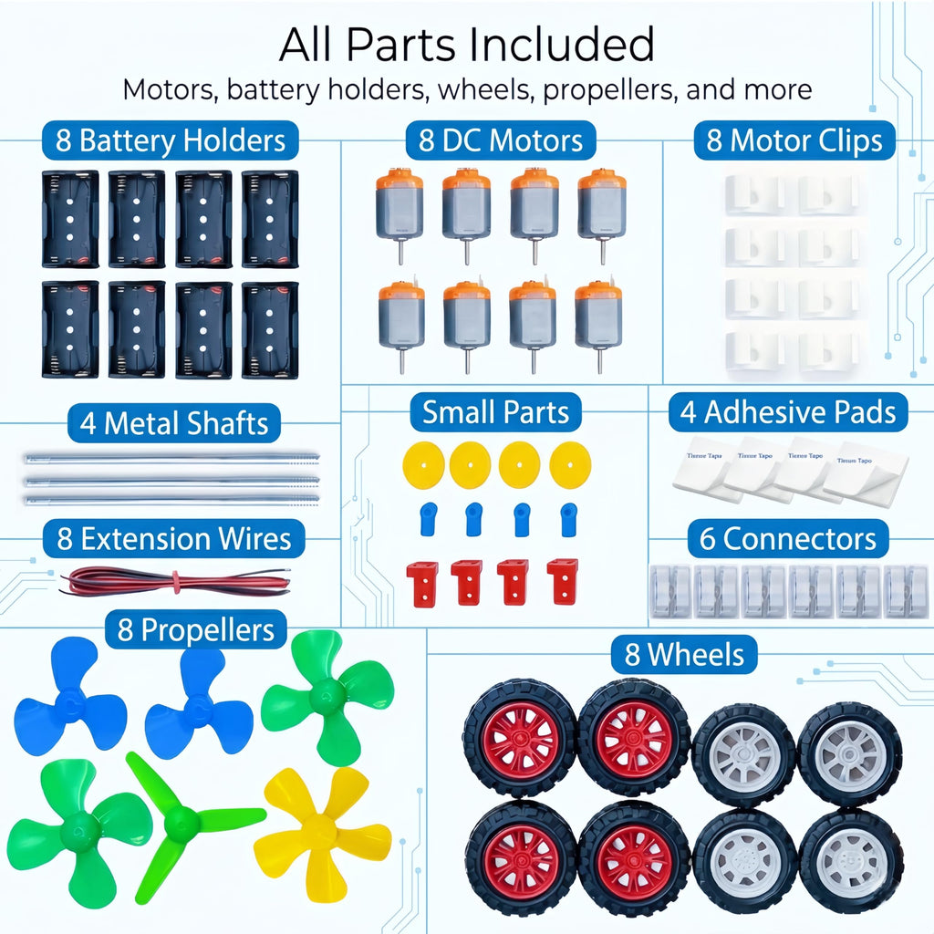 8-Set STEM Motor Kit with Wheels, Gears & Accessories
