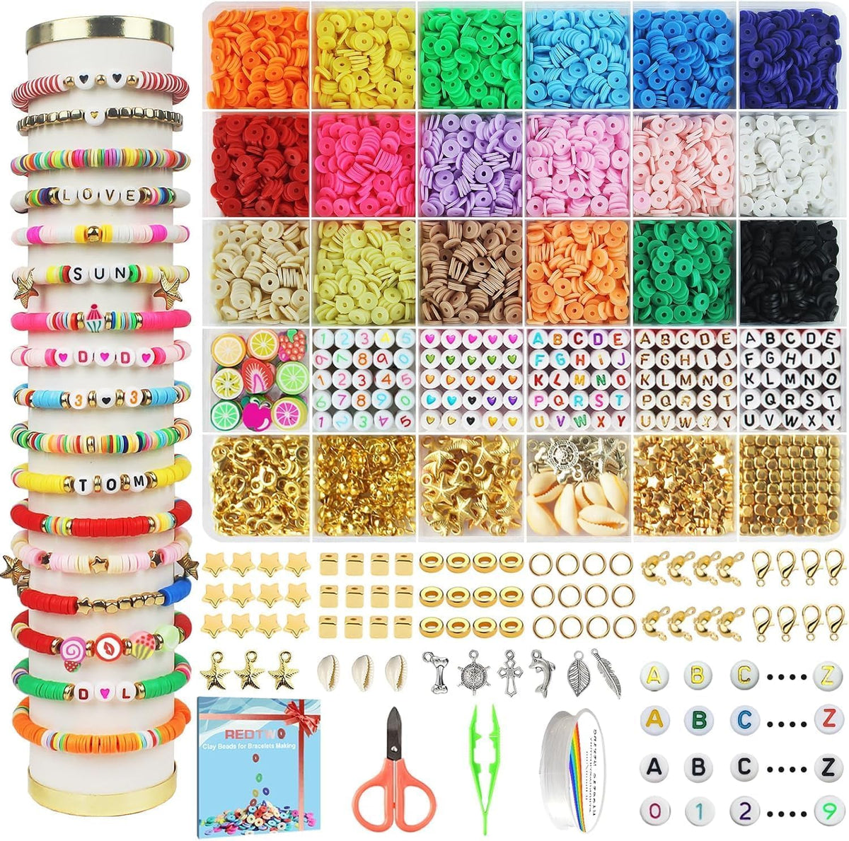 5100-Piece Clay Bead Bracelet Making Kit with Charms