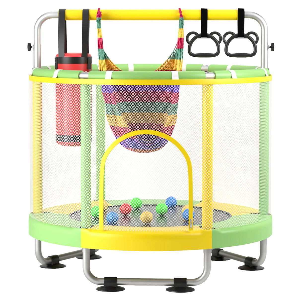 55-Inch Kids Trampoline with Enclosure & Gymnastics Bar