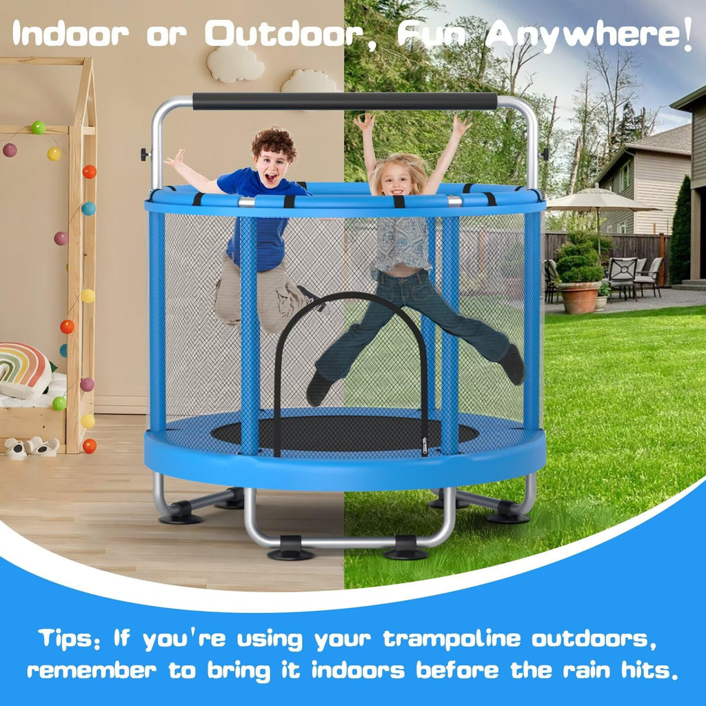 55-Inch Kids Trampoline with Enclosure & Gymnastics Bar