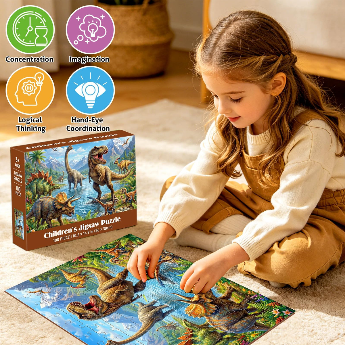 4-Pack 100-Piece Kids Jigsaw Puzzle Set with Space & Animals