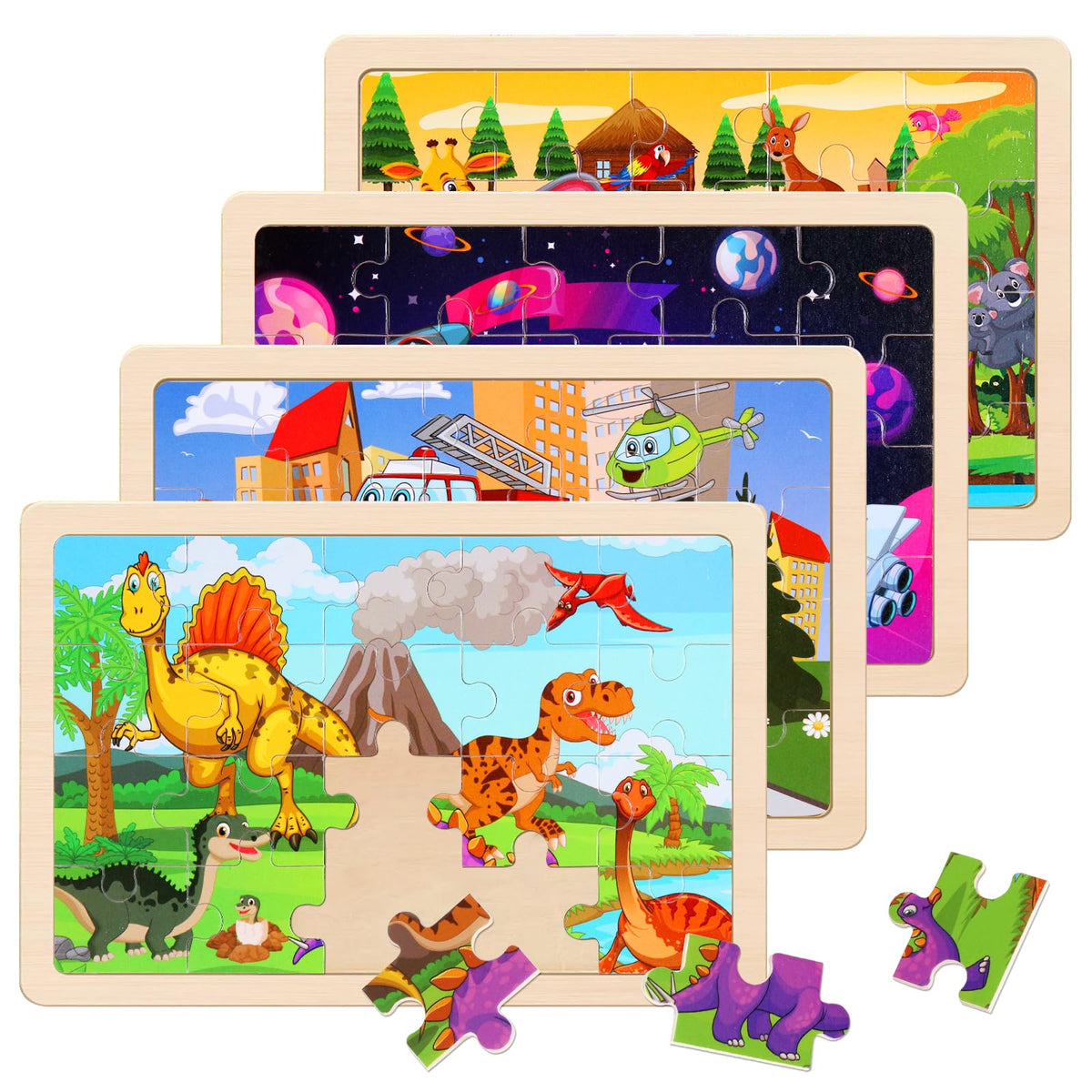 NASHRIO 4-Pack Wooden Jigsaw Puzzles for Kids Ages 3–6