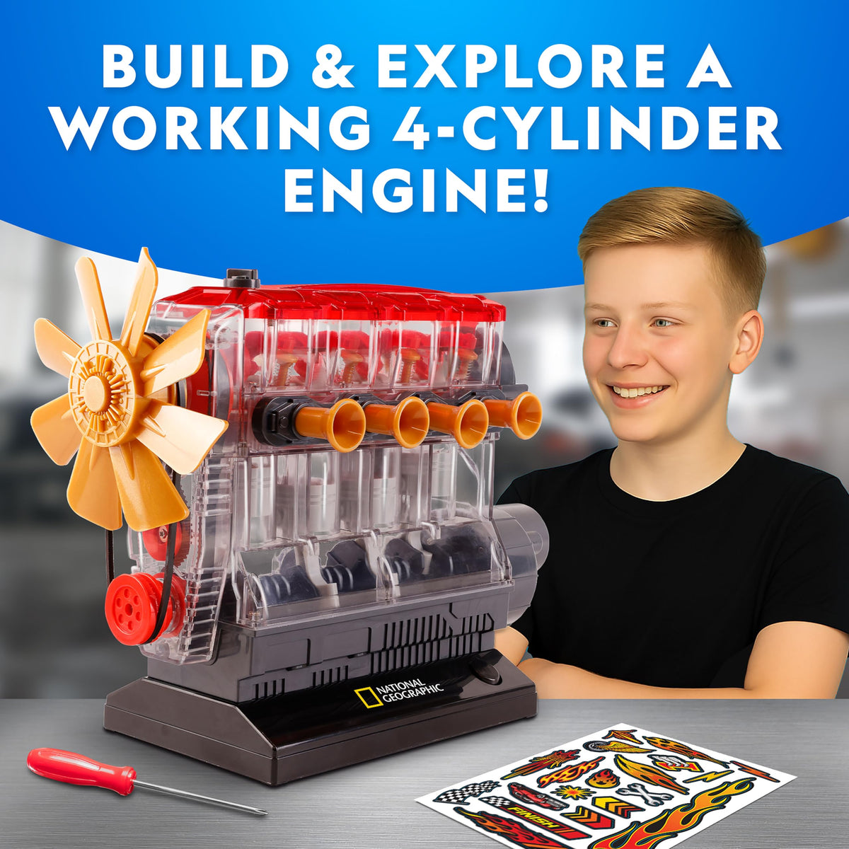National Geographic 4-Cylinder Engine Model Building Kit