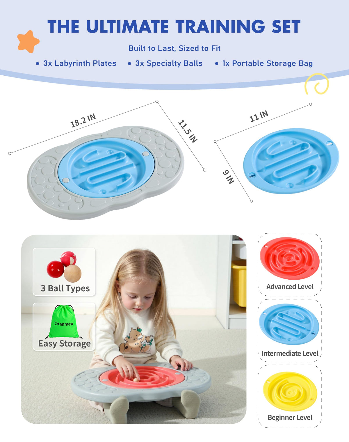 2-in-1 Kids Maze Balance Board with Carry Bag