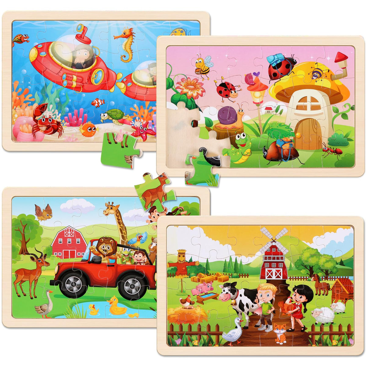 NASHRIO 4-Pack Wooden Jigsaw Puzzles for Kids Ages 3–6